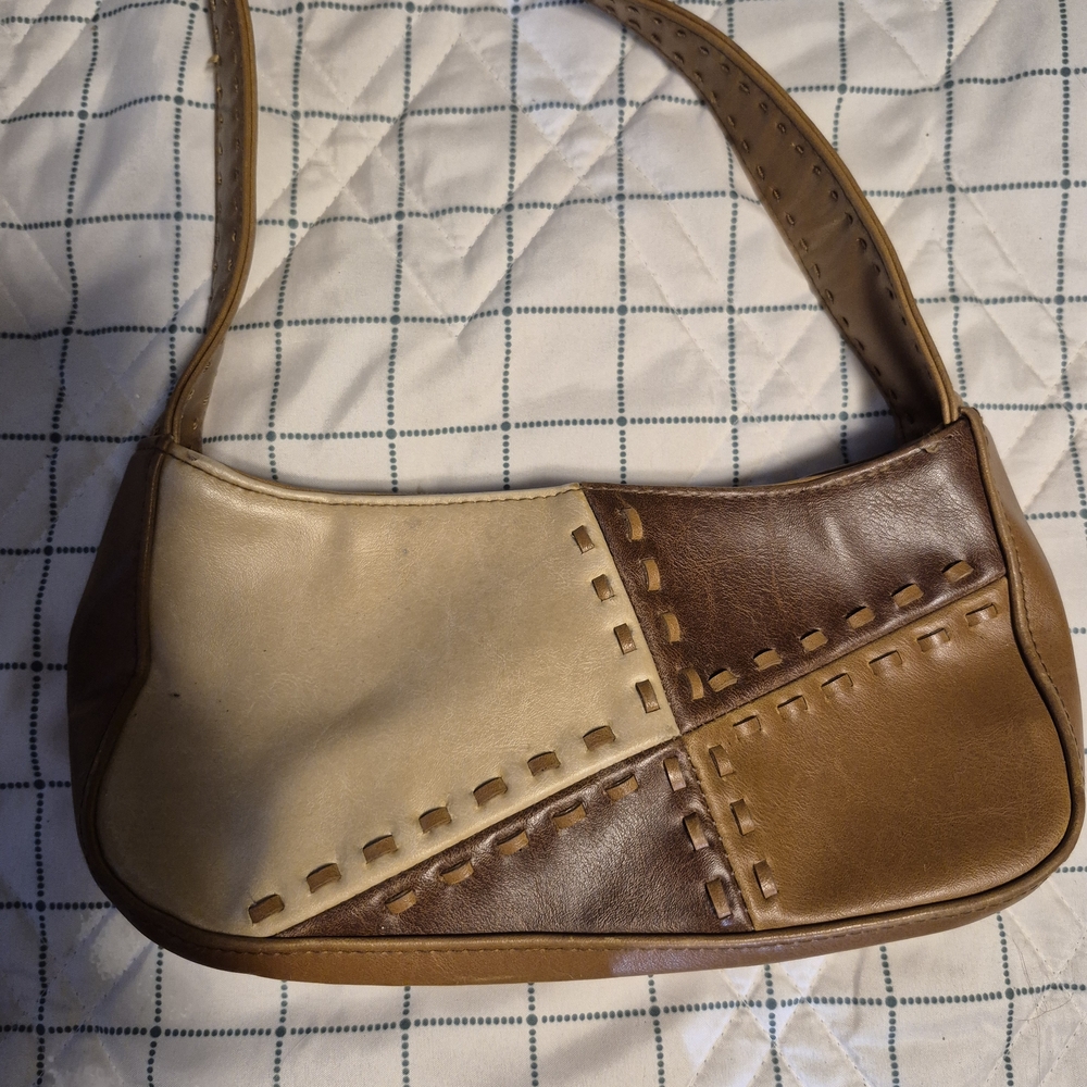 Vintage Chateau Patchwork Shoulder Bag - Cream, Brown, Tan